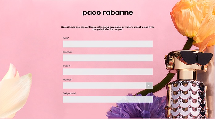 Obten muestras gratuitas de la fragancia Fame de Paco Rabanne