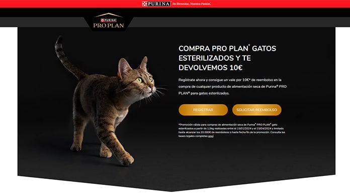Reembolsos disponibles para la comida Purina Pro Plan para gatos esterilizados